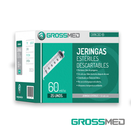 Jeringa de 60 cc Luer Lock (Sin Aguja) (E) - Caja x 25 Unidades - GROSSMED