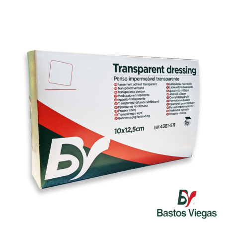 Apósito Adhesivo Transparente (Tipo Tegaderm) 10cm X 12,5cm - Caja X 50 Unidades - BASTOS VIEGAS