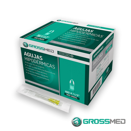 Aguja Hipodérmica 19G x 1 1/2" (E) - Caja x 100 Unidades - GROSSMED