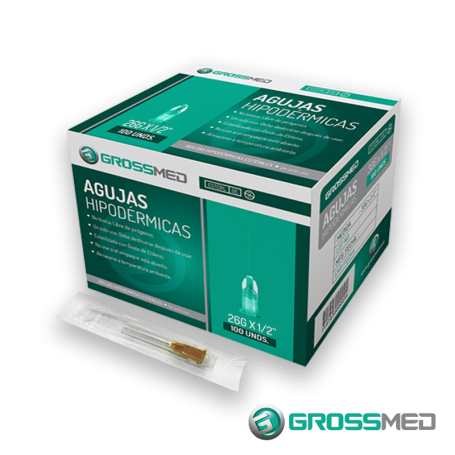 Aguja Hipodérmica 26G x 1/2" (E) - Caja x 100 Unidades - GROSSMED
