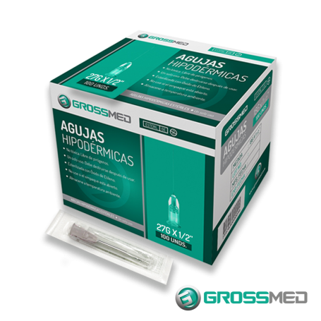 Aguja Hipodérmica 27G x 1/2" (E) - Caja x 100 Unidades - GROSSMED
