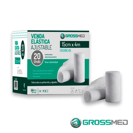 Venda Elástica Ajustable 15 cm x 4 m (Blanca) - Caja x 20 Unidades - GROSSMED