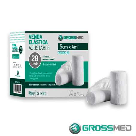 Venda Elástica Ajustable 5 cm x 4 m (Blanca) - Caja x 20 Unidades - GROSSMED