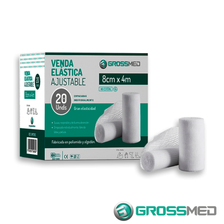 Venda Elástica Ajustable 8 cm x 4 m (Blanca) - Caja x 20 Unidades - GROSSMED