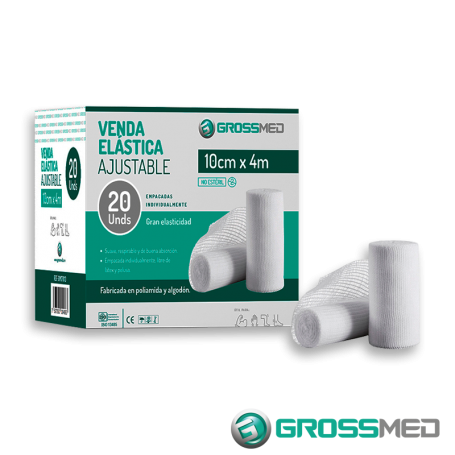 Venda Elástica Ajustable 10 cm x 4 m (Blanca) - Caja x 20 Unidades - GROSSMED