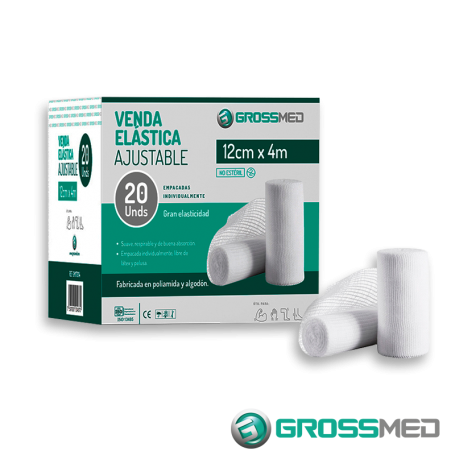 Venda Elástica Ajustable 12 cm x 4 m (Blanca) - Caja x 20 Unidades - GROSSMED