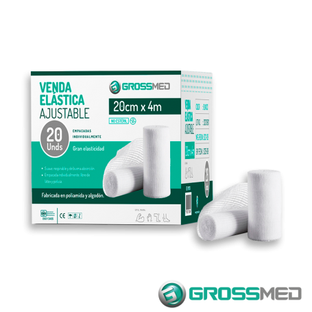 Venda Elástica Ajustable 20 cm x 4 m (Blanca) - Caja x 20 Unidades - GROSSMED