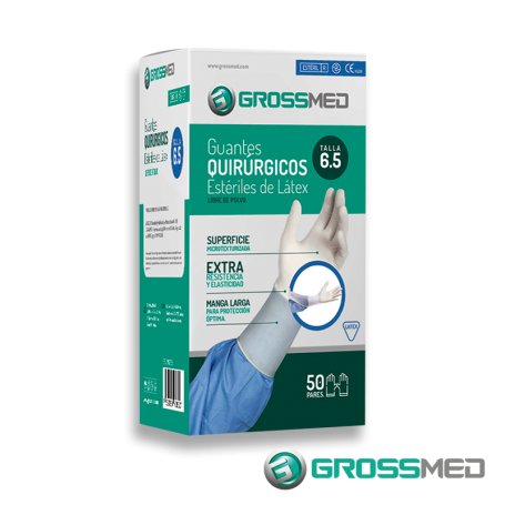 Guantes Quirúrgicos Estériles de Látex (Talla 6.5) - Caja x 50 Pares - GROSSMED