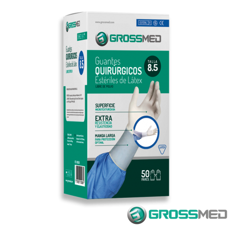 Guantes Quirúrgicos Estériles de Látex (Talla 8.5) - Caja x 50 Pares - GROSSMED