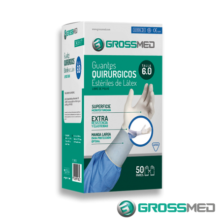 Guantes Quirúrgicos Estériles de Látex (Talla 6.0) - Caja x 50 Pares - GROSSMED