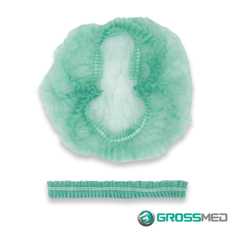 Gorro de Enfermera Descartables (Verde - Banda de Goma Doble) - Paquete x 100 Unidades - GROSSMED