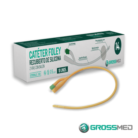 Sonda Foley 2 Vías 14 Fr con Balón de 5-15 mL (Recubierta de Silicona) (E) - Caja x 10 Unidades - GROSSMED