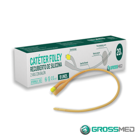 Sonda Foley 2 Vías 20 Fr con Balón de 5-15 mL (Recubierta de Silicona) (E) - Caja x 10 Unidades - GROSSMED