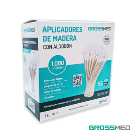 Aplicadores de Madera con Algodón (Punta Estándar) - Caja x 1.000 Unds - GROSSMED