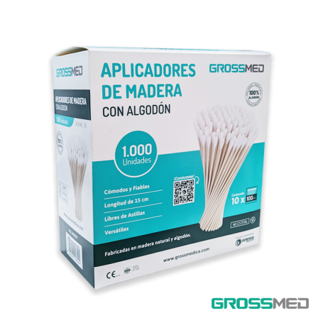 Aplicadores de Madera con Algodón (Punta Estándar) - Caja x 1.000 Unidades - GROSSMED