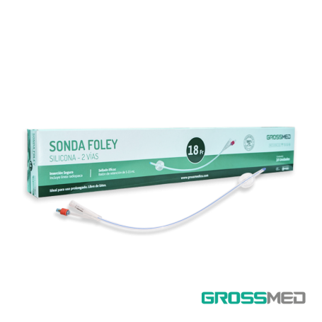 Sonda Foley de Silicona 2 Vías con Válvula de Plástico 18 Fr y Balón de 5 - 15 mL (E) - Caja x 10 Unidades - GROSSMED