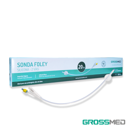 Sonda Foley de Silicona 2 Vías con Válvula de Plástico 20 Fr y Balón de 5 - 15 mL (E) - Caja x 10 Unidades - GROSSMED