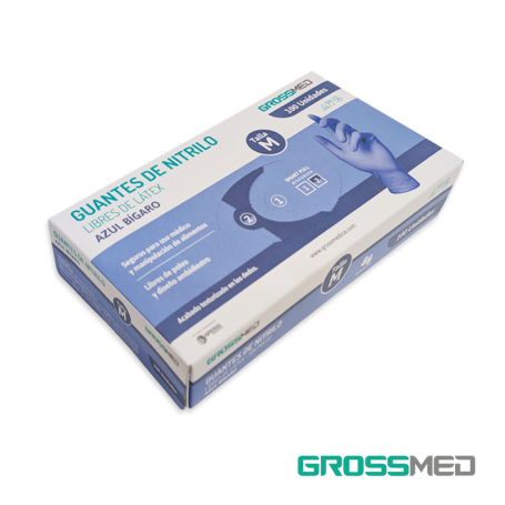 Guantes de Nitrilo para Examen (Sin Polvo) Talla M - Azul Bígaro - Caja x 100 Unidades - GROSSMED