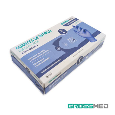 Guantes de Nitrilo para Examen (Sin Polvo) Talla L - Azul Bígaro - Caja x 100 Unidades - GROSSMED