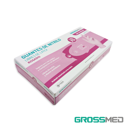 Guantes de Nitrilo para Examen (Sin Polvo) Talla XS - Rosados - Caja x 100 Unidades - GROSSMED