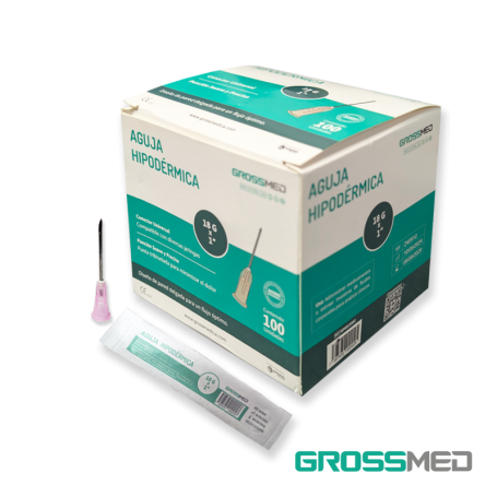 Aguja Hipodérmica 18G x 1" (E) - Caja x 100 Unidades - GROSSMED