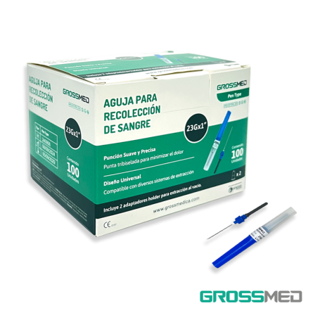 Agujas Para Recolección De Sangre 23G X 1" (Pen Type) (E) - Caja X 100 Unidades - GROSSMED