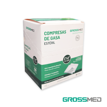 Compresa de Gasa Estéril 2"x 2" - Caja x 25 Sobres X 2 Unidades - GROSSMED
