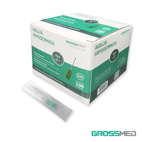 Aguja Hipodérmica 21G x 1 1/2" (E) - Caja x 100 Unidades - GROSSMED