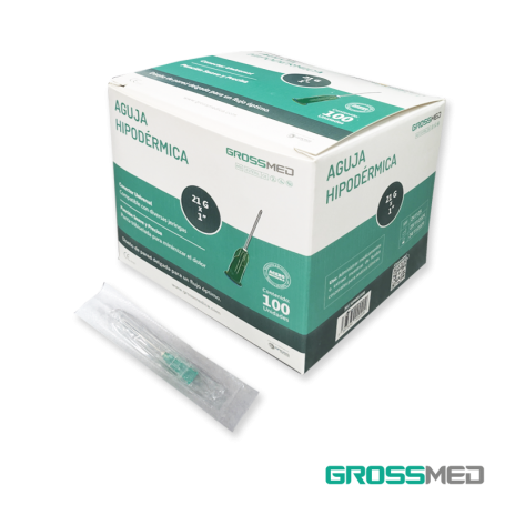 Aguja Hipodermica 21G x 1" (E) - Caja x 100 Unidades - GROSSMED