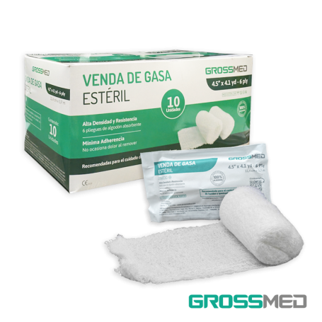 Venda de Gasa Estéril Para Quemaduras 4,5" x 4,1 Yardas - Caja x 10 Unidades - GROSSMED