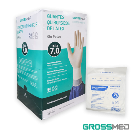 Guantes Quirúrgicos Estériles de Látex (Talla 7.0) - Caja x 50 Pares - GROSSMED