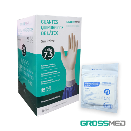 Guantes Quirúrgicos Estériles de Látex (Talla 7.5) - Caja x 50 Pares - GROSSMED