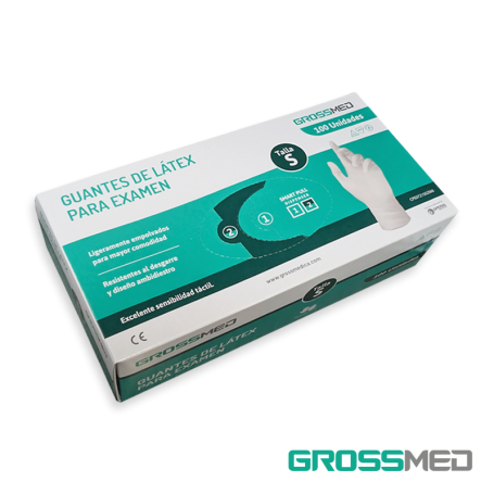 Guantes de Látex para Examen (Ligeramente Empolvados) - Talla S - Caja x 100 Unidades - GROSSMED