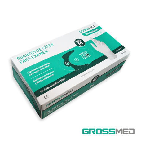 Guantes de Látex para Examen (Ligeramente Empolvados) - Talla M - Caja x 100 Unidades - GROSSMED