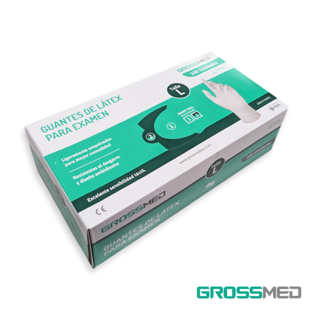 Guantes de Látex para Examen (Ligeramente Empolvados) - Talla L - Caja x 100 Unidades - GROSSMED