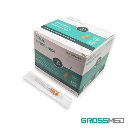 Aguja Hipodermica 25G x 5/8" (E) - Caja x 100 Unidades - GROSSMED