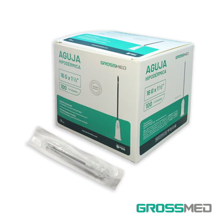 Aguja Hipodérmica 18G x1 1/2" (E) - Caja x 100 Unidades - GROSSMED