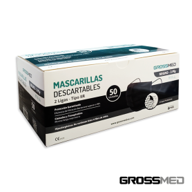 Mascarillas Descartables 2 Ligas Negras (Tapabocas) - Caja x 50 Unidades - GROSSMED