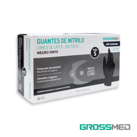 Guantes de Nitrilo para Examen (Sin Polvo) - Talla S - Negro Onyx - Caja x 100 Unidades - GROSSMED