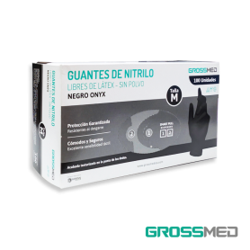 Guantes de Nitrilo para Examen (Sin Polvo) - Talla M - Negro Onyx - Caja x 100 Unidades - GROSSMED