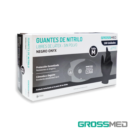 Guantes de Nitrilo para Examen (Sin Polvo) - Talla M - Negro Onyx - Caja x 100 Unidades - GROSSMED