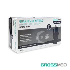 Guantes de Nitrilo para Examen (Sin Polvo) - Talla L - Negro Onyx - Caja x 100 Unidades - GROSSMED