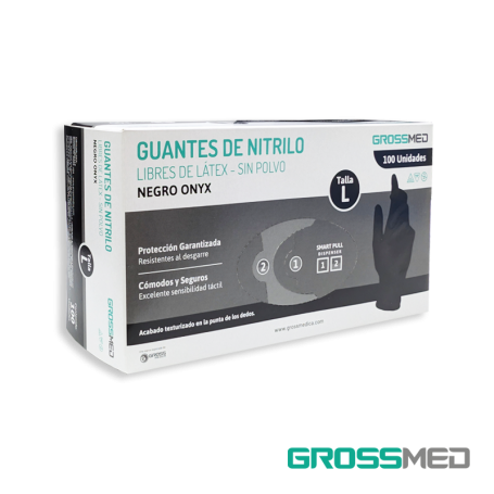 Guantes de Nitrilo para Examen (Sin Polvo) - Talla L - Negro Onyx - Caja x 100 Unidades - GROSSMED
