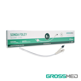 Sonda Foley de Silicona 2 Vías con Válvula de Plástico 8 Fr y Balón de 5 - 15 mL (E) - Caja x 10 Unidades - GROSSMED