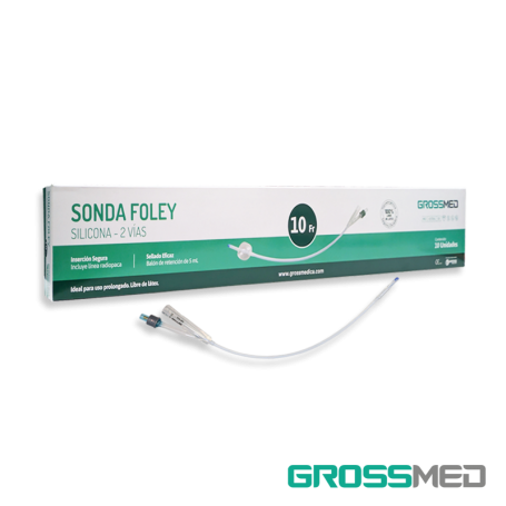 Sonda Foley de Silicona 2 Vías con Válvula de Plástico 10 Fr y Balón de 5 - 15 mL (E) - Caja x 10 Unidades - GROSSMED