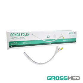 Sonda Foley de Silicona 3 Vías con Válvula de Goma 20 Fr y Balón de 30 mL (E) - Caja x 10 Unidades - GROSSMED