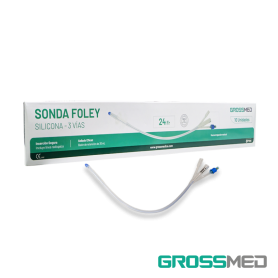 Sonda Foley de Silicona 3 Vías con Válvula de Goma 24 Fr y Balón de 30 mL (E) - Caja x 10 Unidades - GROSSMED