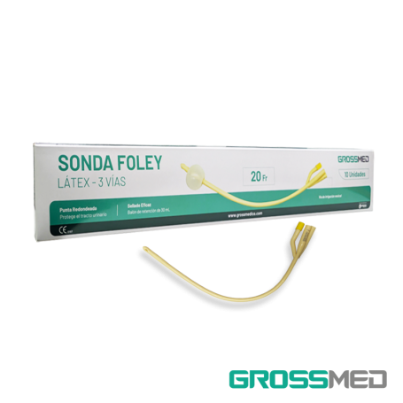 Sonda Foley de Látex 3 Vías 20 Fr con Balón de 30 mL (Recubierta de Silicona) (E) - Caja x 10 Unidades - GROSSMED
