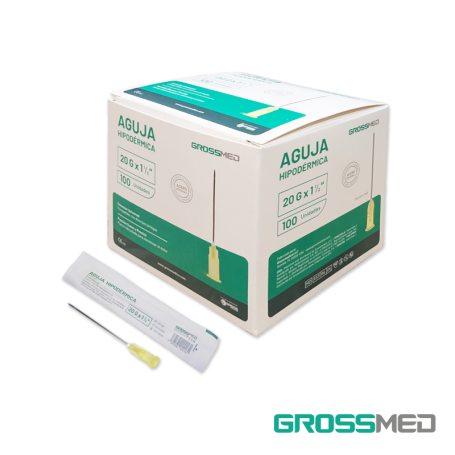 Aguja Hipodérmica 20G x1 1/2" (E) - Caja x 100 Unidades - GROSSMED