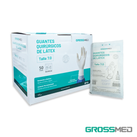 Guantes Quirúrgicos Estériles de Látex, Sin Polvo, Sobre Largo (Talla 7.0) - Caja x 50 Pares - GROSSMED